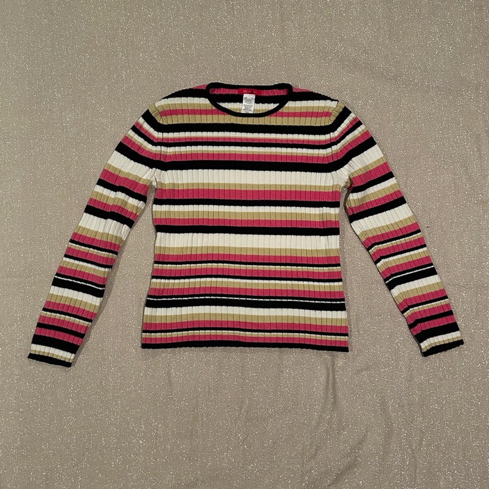 Anne Klein pink and green striped sweater size M